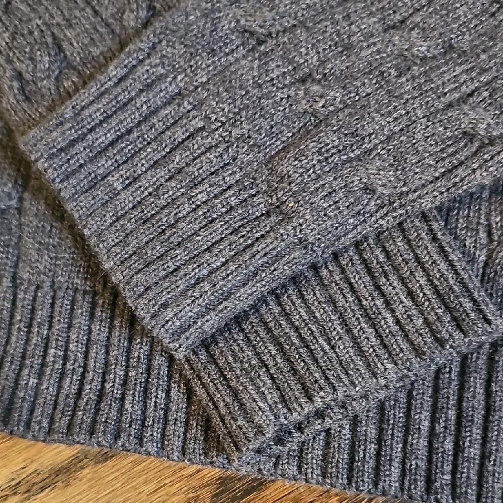 Vineyard Vines Charcoal Cable Knit Sweater with Brown Zipper - Picture 4 of 10